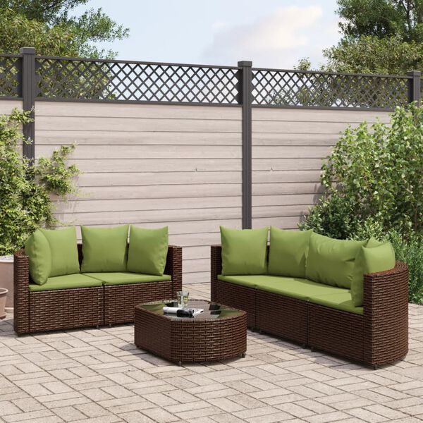 vidaXL 6-tlg. Garten-Sofagarnitur mit Kissen Braun Poly Rattan