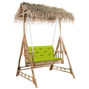 vidaXL Hollywoodschaukel mit Palmbl&auml;ttern und Kissen 202 cm Bambus