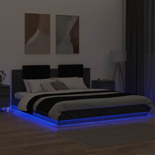 vidaXL Bettgestell mit Kopfteil Schwarz Eichen-Optik 180 x 200 cm