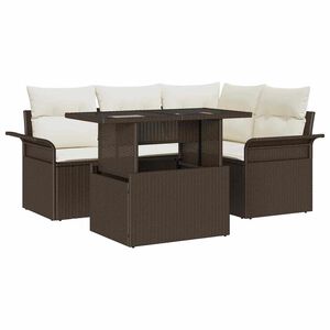 vidaXL Garten-Sofa-Set mit Kissen mit Speicher 5 pcs Braun Poly Rattan