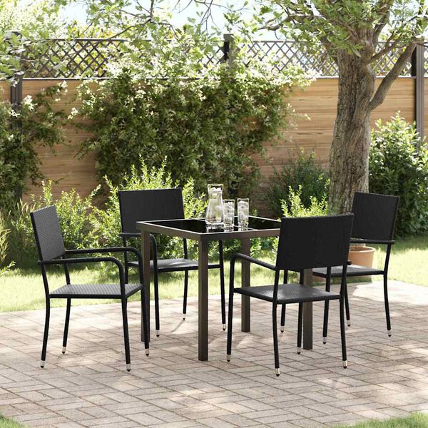 vidaXL Garten Essgruppe mit Kissen 5 pcs Schwarz Poly-Rattan