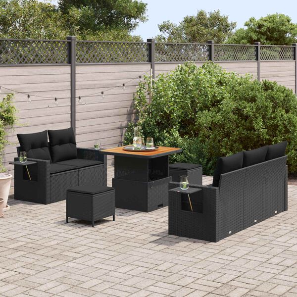 vidaXL Gartensofa-set mit Kissen 10 pcs Schwarz Poly-Rattan