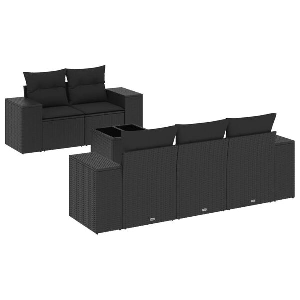 vidaXL 6-tlg. Garten-Sofagarnitur mit Kissen Schwarz Poly Rattan