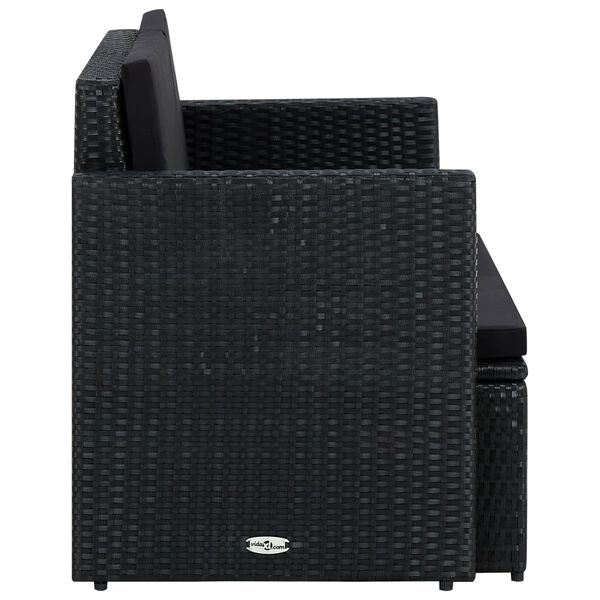 vidaXL 2-Sitzer-Gartensofa mit Auflagen Schwarz Poly Rattan