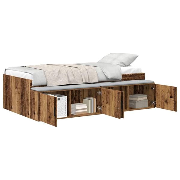 vidaXL Bett mit Stauraum Altholz 75 x 190 cm Holzwerkstoff