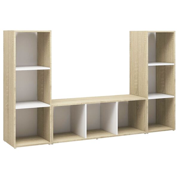 vidaXL TV-Schränke 3 Stk. Weiß Sonoma-Eiche 107x35x37 cm Holzwerkstoff