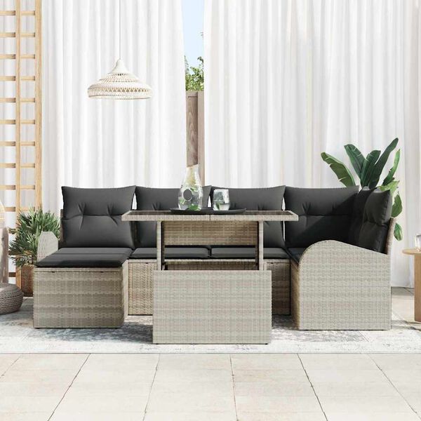 vidaXL Garten-Sofa-Set mit Speicher 7 pcs Hellgrau Poly Rattan