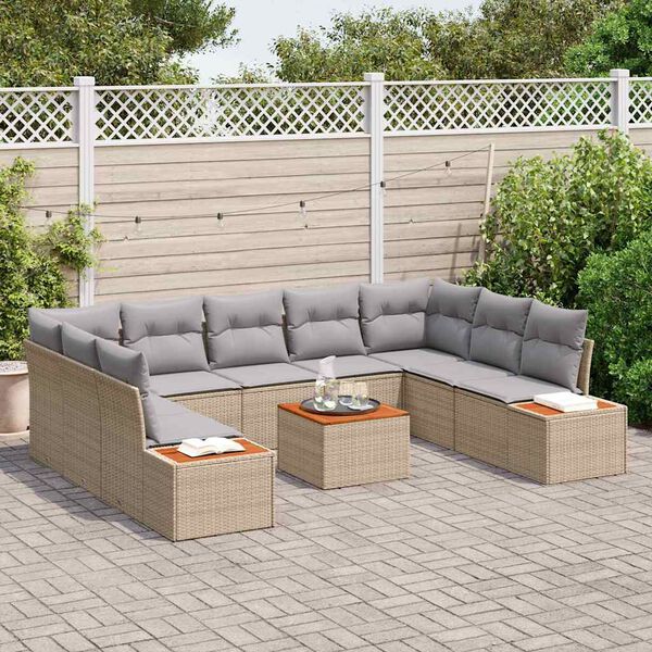 vidaXL Gartensofa-set mit Kissen 10 pcs Beige Poly Rattan
