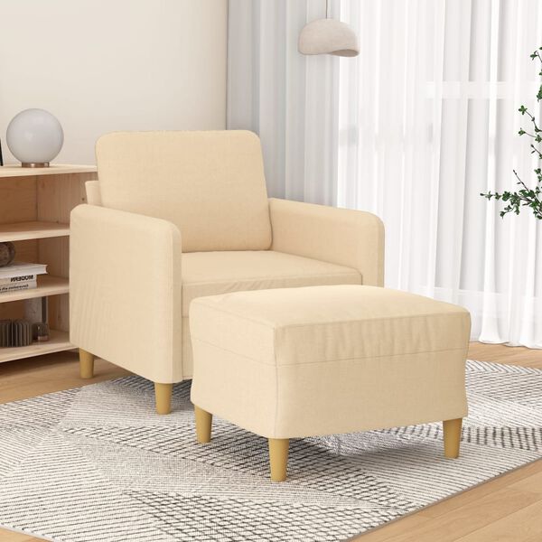 vidaXL Sessel mit Hocker Creme 60 cm Stoff