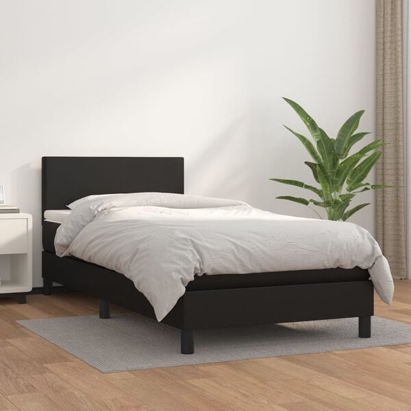 vidaXL Boxspringbett mit Matratze Schwarz 90x200 cm Kunstleder