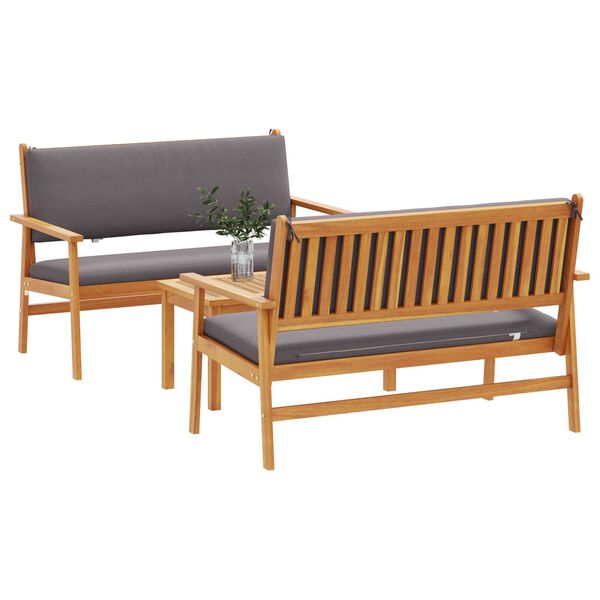 vidaXL Garten-Sofa-Set mit Kissen 3 pcs Braun Massivholz Akazie