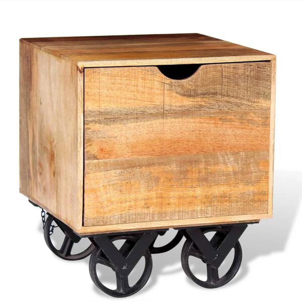 vidaXL Beistelltisch mit Schublade und R&auml;dern Mangoholz 40x40x45 cm