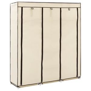 vidaXL Kleiderschrank mit F&auml;chern und Stangen Creme 150x45x175cm Stoff