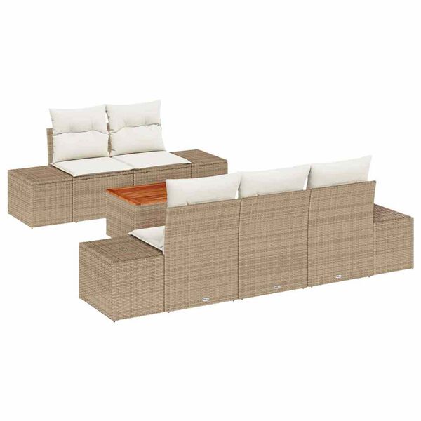 vidaXL Gartensofa-set mit Speicher 6 pcs Beige und Creme Poly-Rattan