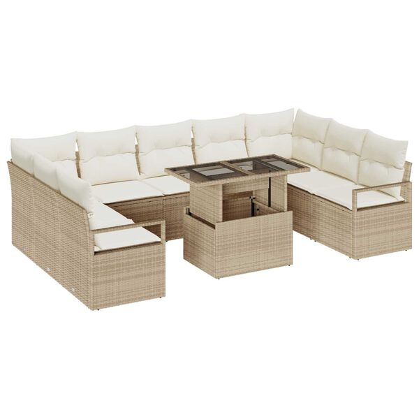 vidaXL Garten-Sofa-Set mit Speicher 10 pcs Beige Poly Rattan
