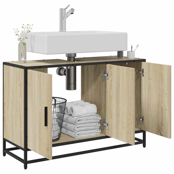 vidaXL Badezimmer-Waschbeckenschrank Sonoma-Eiche 90 x 33 x 60 cm Holzwerkstoff