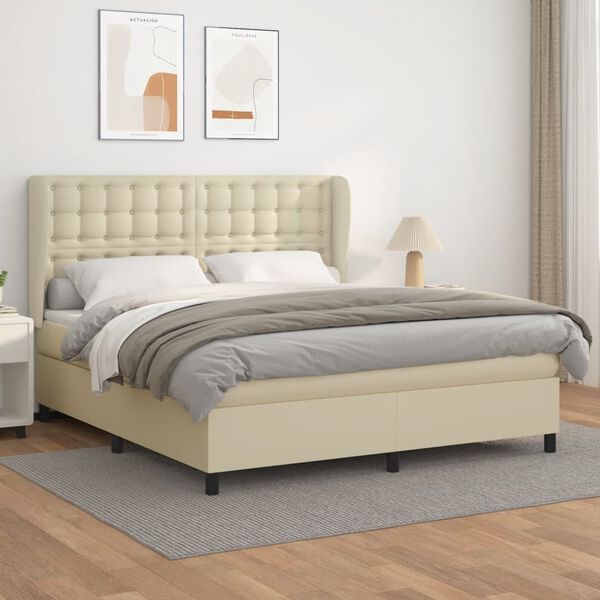 vidaXL Boxspringbett mit Matratze Creme 180x200 cm Kunstleder