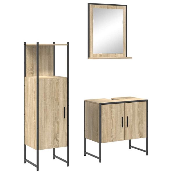 vidaXL Badezimmerm&ouml;bel-Set mit Regal mit T&uuml;r 3 pcs Braun Holzwerkstoff