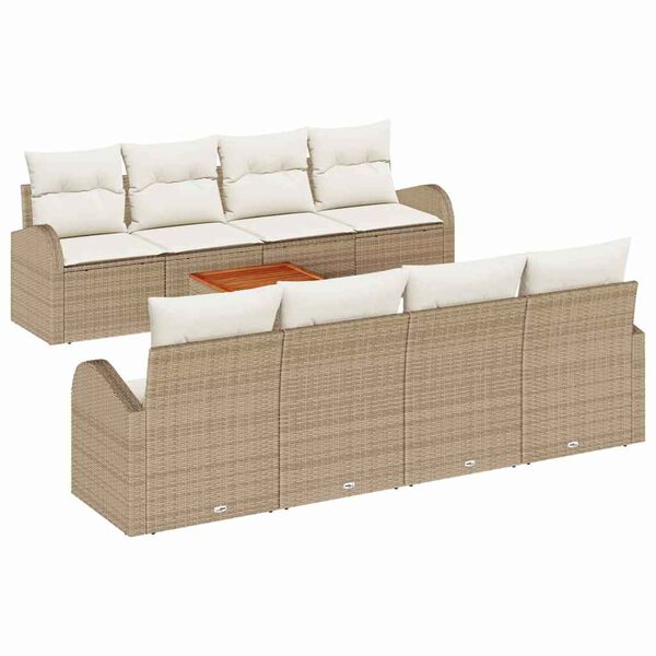 vidaXL Gartensofa-set mit Speicher 9 pcs Beige und Creme Poly-Rattan