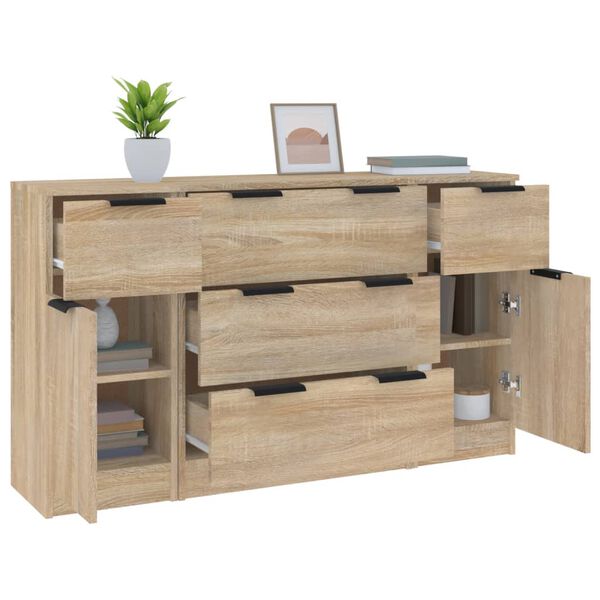 vidaXL 3-tlg. Sideboard-Set Sonoma-Eiche Holzwerkstoff