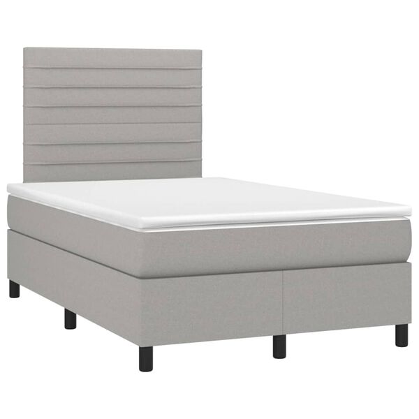 vidaXL Boxspringbett mit Matratze & LED Hellgrau 120x200 cm Stoff