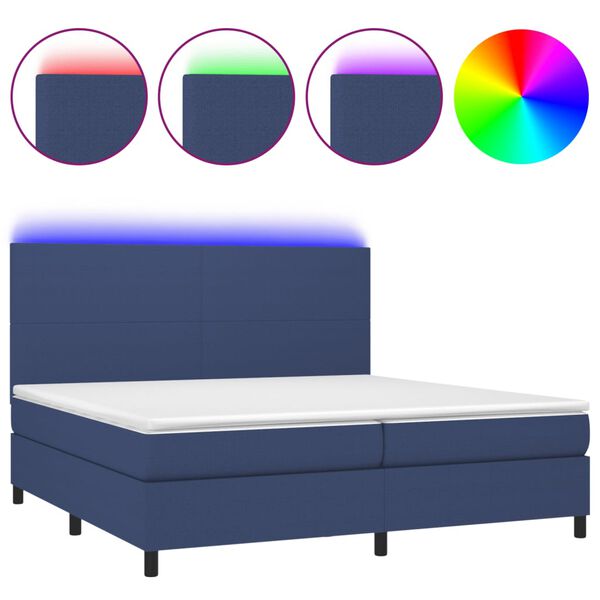 vidaXL Boxspringbett mit Matratze & LED Blau 200x200 cm Stoff