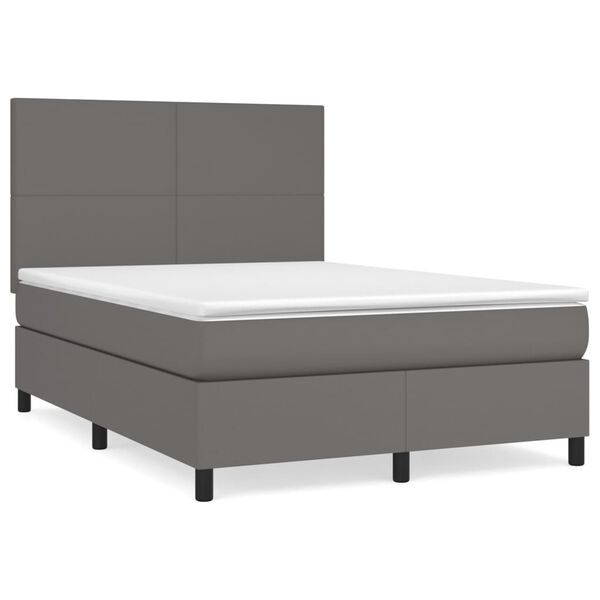 vidaXL Boxspringbett mit Matratze Grau 140x200 cm Kunstleder