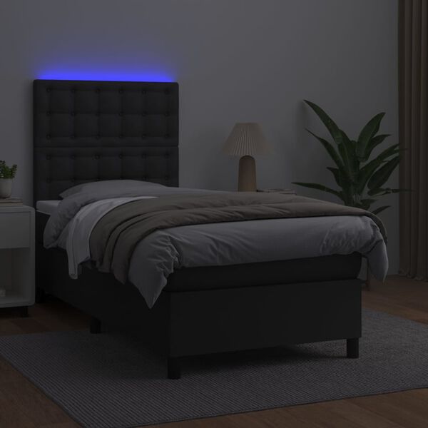 vidaXL Boxspringbett mit Matratze & LED Schwarz 100x200 cm Kunstleder