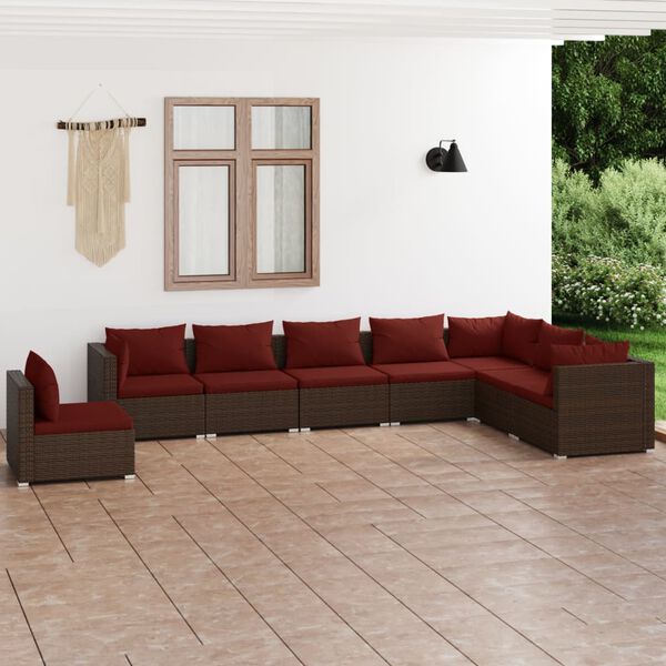 vidaXL 8-tlg. Garten-Lounge-Set mit Kissen Poly Rattan Braun
