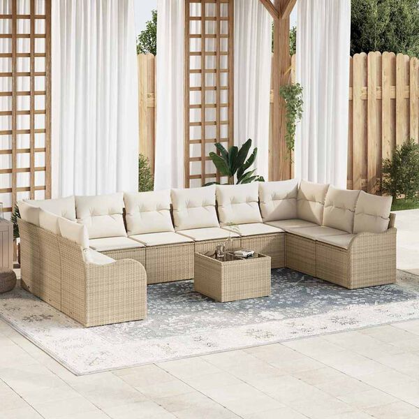 vidaXL Gartensofa-set mit Speicher 11 pcs Beige und Wei&szlig; Poly-Rattan