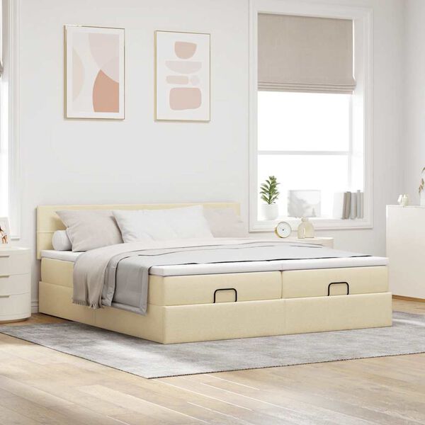 vidaXL Ottoman-Bett mit Matratzen Creme 160x200 cm Stoff