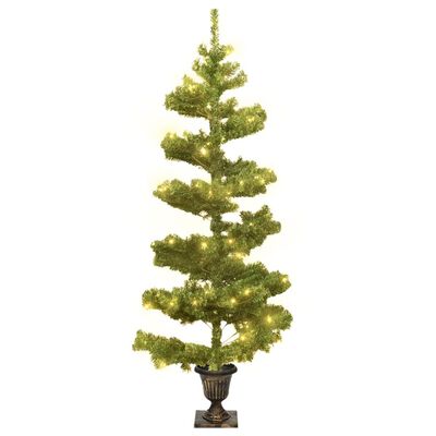 vidaXL Spiral-Weihnachtsbaum mit Topf und LEDs Grün 120 cm PVC