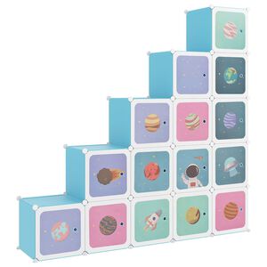 vidaXL Kinderschrank Modular mit 15 W&uuml;rfeln Blau PP