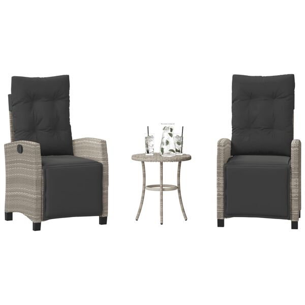 vidaXL 3-tlg. Bistro-Set mit Kissen Hellgrau Poly Rattan