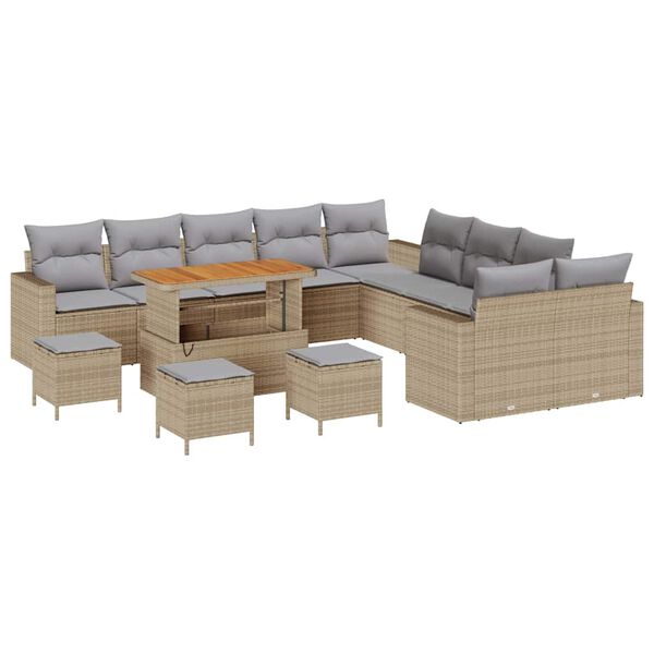 vidaXL Gartensofa-set 14 pcs Beige Poly-Rattan