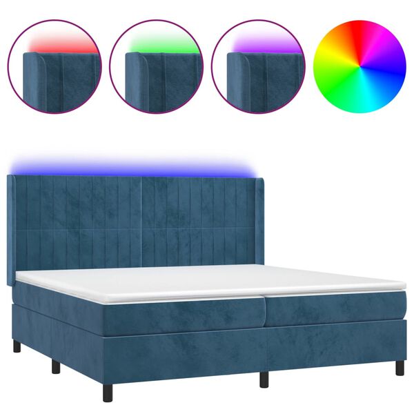 vidaXL Boxspringbett mit Matratze & LED Dunkelblau 200x200 cm Samt