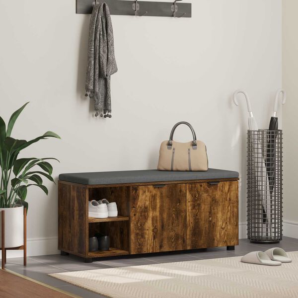 vidaXL Flurbank mit Kissen Uni Ger&auml;ucherte Eiche 100 x 38 x 46 cm