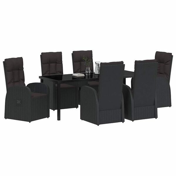 vidaXL Garten Essgruppe mit Kissen 7 pcs Schwarz Poly-Rattan