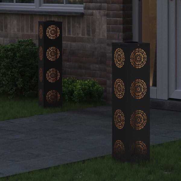 vidaXL Solar LED Weg Licht 2 pcs Schwarz Kalt gewalzter Stahl