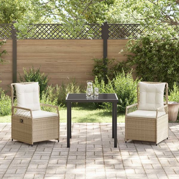 vidaXL Garten Essgruppe 3 pcs Beige und Cremewei&szlig; Poly-Rattan