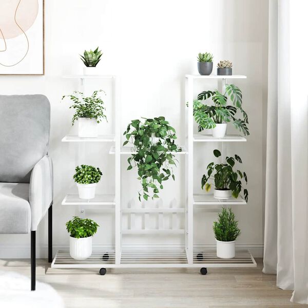 vidaXL Blumenst&auml;nder mit Rollen 94,5x24,5x91,5 cm Wei&szlig; Eisen