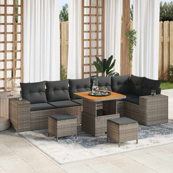 vidaXL Gartensofa-set mit Kissen 9 pcs Grau Poly-Rattan