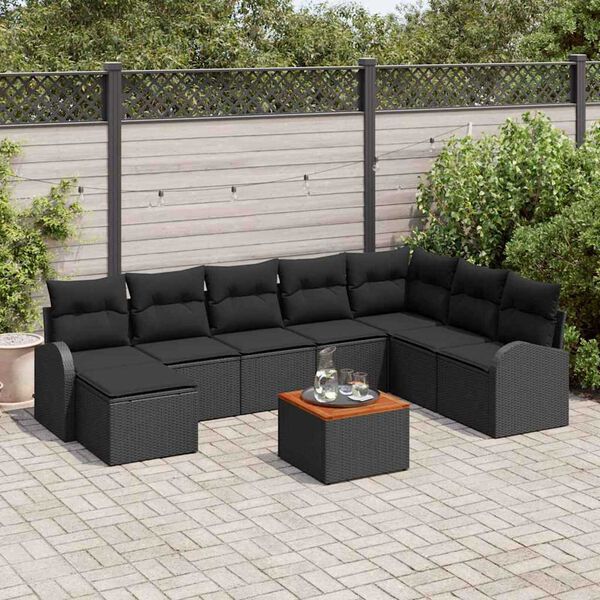 vidaXL Gartensofa-set mit Speicher 9 pcs Schwarz Poly-Rattan