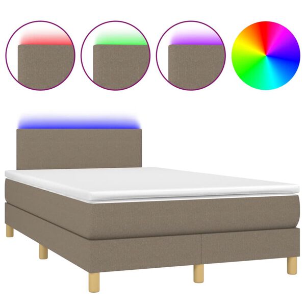 vidaXL Boxspringbett mit Matratze & LED Taupe 120x190 cm Stoff