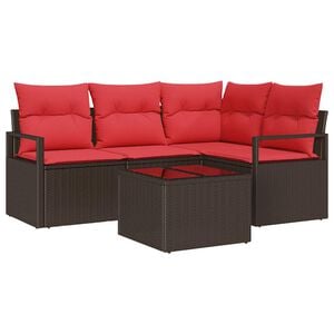 vidaXL Gartensofa-set 5 stk. Braun und Rot Poly-Rattan