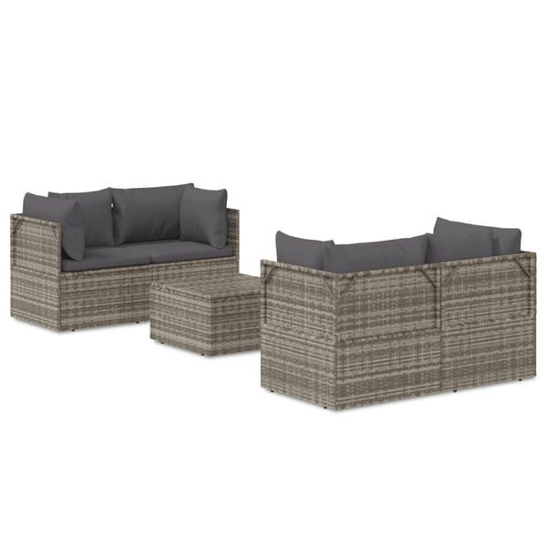 vidaXL 5-tlg. Garten-Lounge-Set mit Kissen Grau Poly Rattan
