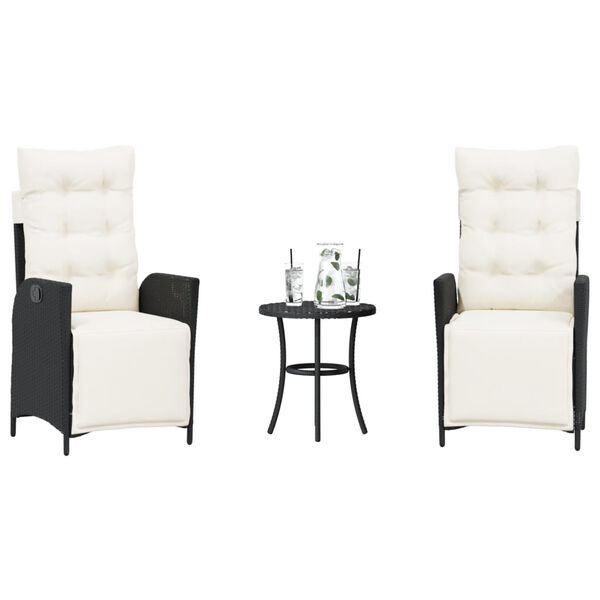 vidaXL 3-tlg. Bistro-Set mit Kissen Schwarz Poly Rattan