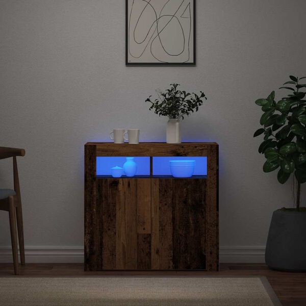 vidaXL Sideboard mit LED-Leuchten Altholz-Optik 80x35x75 cm