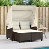 vidaXL Gartensofa 2-Sitzer mit Dach und Hockern Braun Poly Rattan