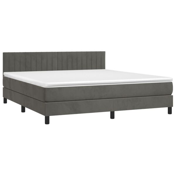 vidaXL Boxspringbett mit Matratze & LED Dunkelgrau 160x200 cm Samt